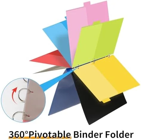 360° Pivotable Project Organizer Binder - 2 Pack Upgraded 3 Ring Binder with Colored Tab Dividers with Pockets, Customizable Cover Multi Pocket Folder