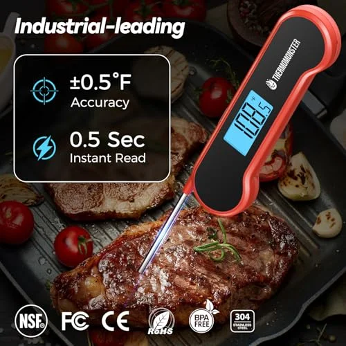 0.5 Sec Instant Read Meat Thermometer Digital with ±0.5℉ Precision, Food Thermometer for Cooking Kitchen Gadgets, Oven Grill Candy BBQ Essentials