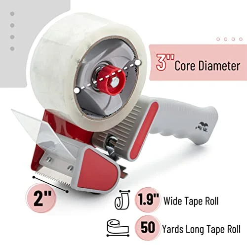 Mr. Pen- Heavy Duty Packing Tape Dispenser Gun - 2 Inch, 2 Pack with 2 Clear Tape Rolls, Handheld Tape Gun for Moving, Shipping, Sealing Boxes &
