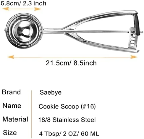 Saebye Large Cookie Scoop - 4 Tbsp, 60 MZ, 2 OZ, Size #16 Cookie Dough Scoop, Muffin Scoop for Baking
