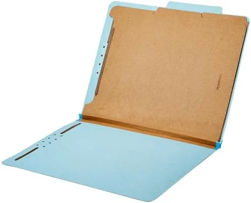 Amazon Basics Classification Folder with Prongs, 100% Recycled, 2 Dividers, 2" Embedded Fasteners, Letter Size, for Documents Organization, Light