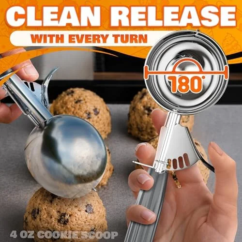 4 oz Large Ice Cream Scoop with Trigger Release #8 - Stainless Steel Cookie Scoop for Baking - Ice Cream & Cookie Dough, Comfort Grip Handle, Easy