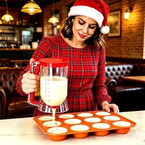 BBSTARZ Pancake Batter Dispenser – 4-Cup Batter Dispenser with Squeeze Handle & Measuring Marks for Pancakes, Waffles, Muffins, Crepes & Cupcakes –