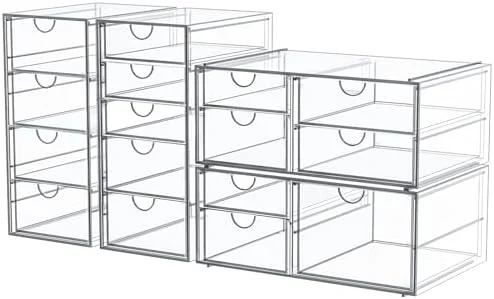caktraie Makeup Organizer Storage With 16 Drawers, 4 Pcs Desktop Office Supplies, Desk Organizers, Clear Accessories, Dustproof Storage Drawer and