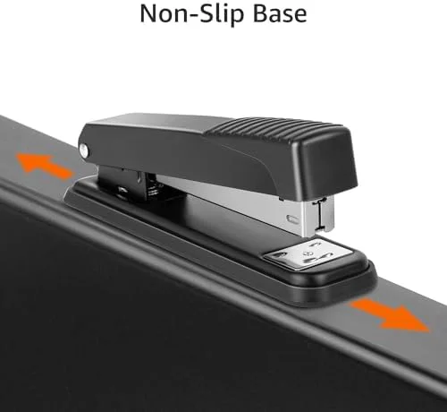 Amazon Basics Full-Strip Metal Office Desktop Stapler - 20 Sheet Capacity, Non-Slip, Black, 3-Pack