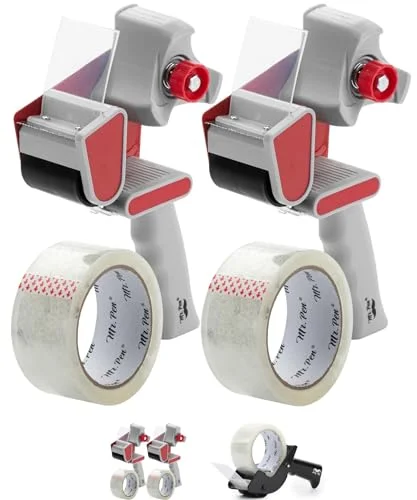 Mr. Pen- Heavy Duty Packing Tape Dispenser Gun - 2 Inch, 2 Pack with 2 Clear Tape Rolls, Handheld Tape Gun for Moving, Shipping, Sealing Boxes &