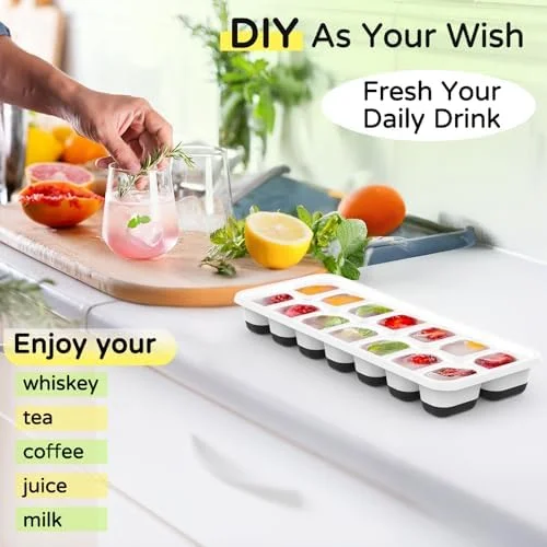 Ice Cube Tray 5 Pack, Stackable Silicone Ice Cube Trays with Lid– Easy Release Reusable Ice Tray, BPA-Free Rectangular Ice Cube Mold Set for