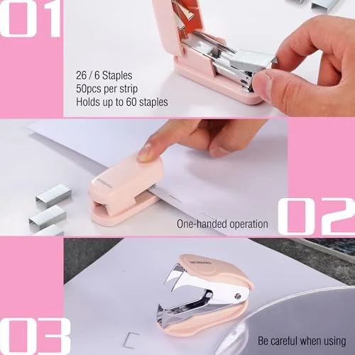 WORKPRO Mini Stapler with Staples - Pink Stapler Set Includes Two Small Staplers, One Staple Remover, 2000 Standard Staples - Cute Staplers for Desk
