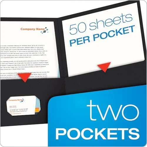 Oxford Twin-Pocket Folders - Textured Paper, Letter Size, Black, Holds 100 Sheets, Box of 25 (57506EE), 8-1/2 x 11