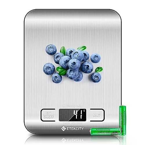 Etekcity Food Kitchen Scale - Digital Grams and Ounces for Weight Loss, Baking, Cooking, Keto and Meal Prep, LCD Display, Medium, 304 Stainless Steel