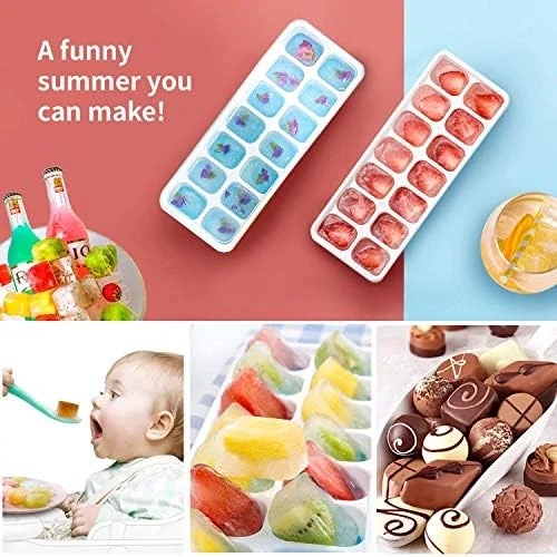 Ice Cube Trays 4 Pack, Airabc Silicone with Removable Lid, Easy-Release Flexible 14-cube Trays, LFGB Certified and BPA Free, Stackable Covers for