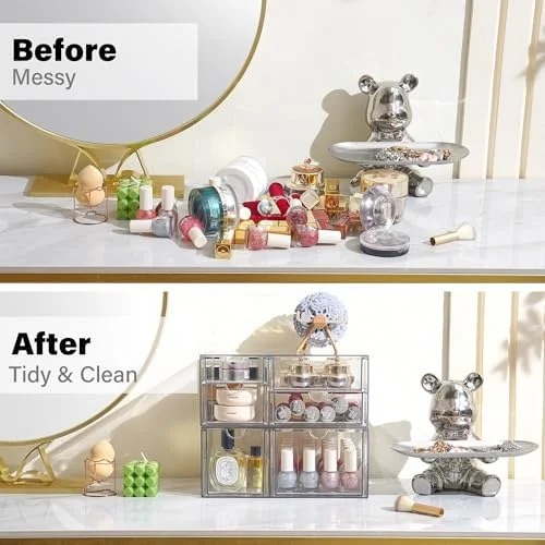 Prsildan Acrylic Drawer Makeup Organizer with 6 Drawers (Not for Baby Bottle) - Set of 2 Office Desk Organizers Accessories, Clear Stackable Storage