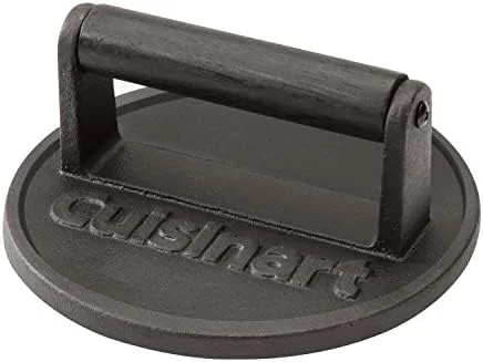 Cuisinart 6.5" Cast Iron Smashed Burger Press - Round Flat Edge Grill Press for Crispy Smash Burgers, Burger Tool for Grill and Griddle Accessories
