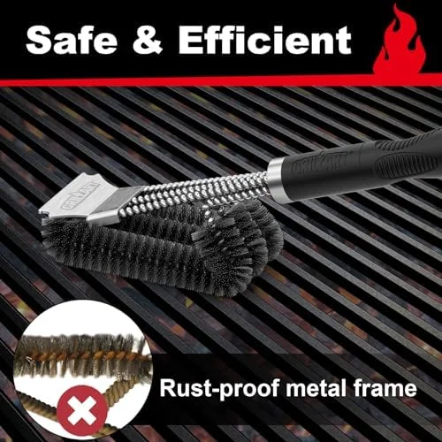 GRILLART Grill Brush and Scraper - Extra Strong BBQ Cleaner Accessories, Safe Wire Bristles Barbecue Triple Scrubbers Cleaning Brush for Gas/Charcoal