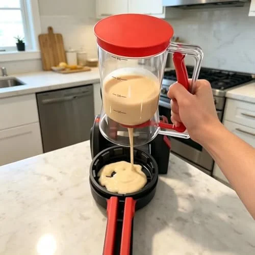 BBSTARZ Pancake Batter Dispenser – 4-Cup Batter Dispenser with Squeeze Handle & Measuring Marks for Pancakes, Waffles, Muffins, Crepes & Cupcakes –