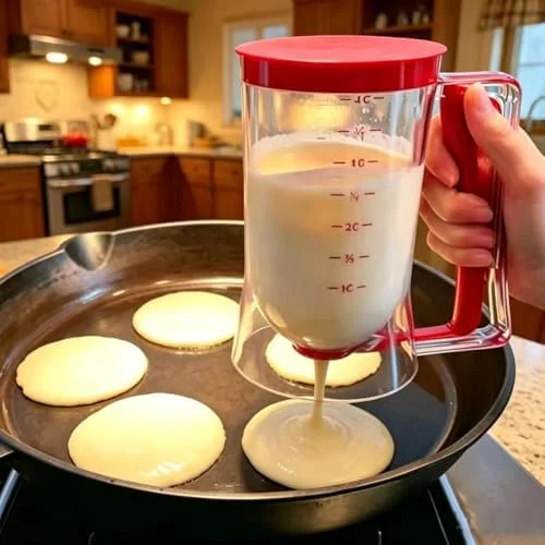 BBSTARZ Pancake Batter Dispenser – 4-Cup Batter Dispenser with Squeeze Handle & Measuring Marks for Pancakes, Waffles, Muffins, Crepes & Cupcakes –