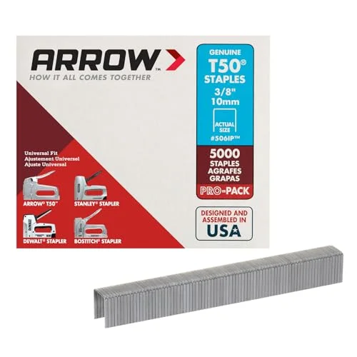 Arrow Fastener 506IP Heavy Duty T50 Staples for Upholstery - Construction, Furniture, Crafts, 3/8-Inch Leg Length, 3/8-Inch Crown Size, 5000 Pieces (