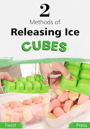 DOQAUS Ice Cube Tray with Lid and Bin - 4 Pack Ice Bucket Kits - Stackable Silicone Ice Trays for Freezer, Easy Pop Out, BPA Free for Cocktail