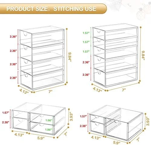 caktraie Makeup Organizer Storage With 16 Drawers, 4 Pcs Desktop Office Supplies, Desk Organizers, Clear Accessories, Dustproof Storage Drawer and