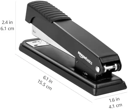 Amazon Basics Full-Strip Metal Office Desktop Stapler - 20 Sheet Capacity, Non-Slip, Black, 3-Pack