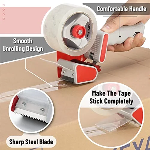 Mr. Pen- Heavy Duty Packing Tape Dispenser Gun - 2 Inch, 2 Pack with 2 Clear Tape Rolls, Handheld Tape Gun for Moving, Shipping, Sealing Boxes &