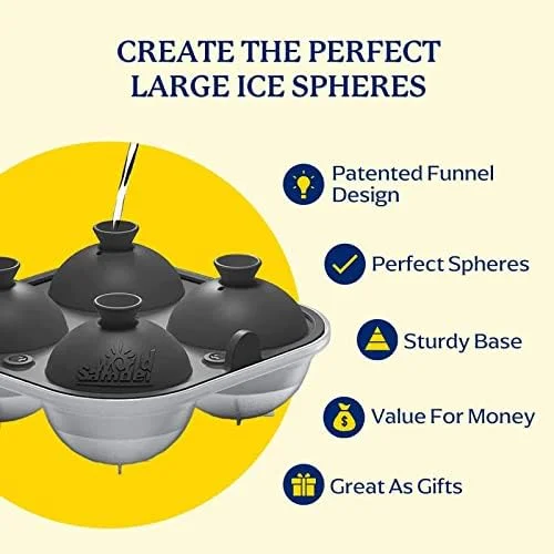 Samuelworld Large Silicone Premium Ice Trays - 2-Pack Combo, 2 Inches Big Cubes & 2.5 Inches Sphere Ice Molds - BPA Free, Craft Ice Maker for Gifting