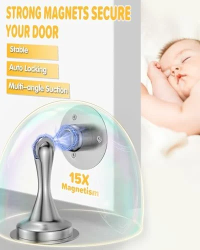Door Stoppers Magnetic Door Catch - 2 Pack Stainless Steel Heavy Duty Door Holder Stops for Bottom Top of Door - Wall Floor Mounting No Drill Strong