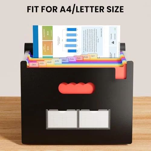 Sooez Accordion File Organizer - 13 Pockets Expanding File Folder, Portable Monthly Paper Bill Tax Receipt Organizer, Letter A4 Size Document Holder