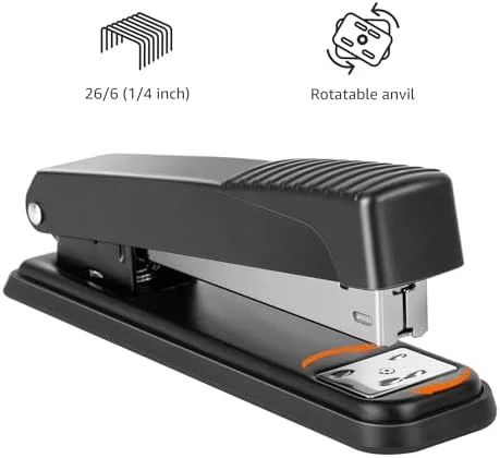 Amazon Basics Full-Strip Metal Office Desktop Stapler - 20 Sheet Capacity, Non-Slip, Black, 3-Pack