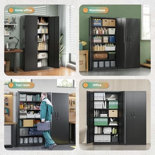 Letaya Metal Garage Storage Cabinets with Lock-72 Tall Tool Organizer Steel Lockers - 5 Adjustable Layers Shelves for Home, Office, Warehouse, Garage