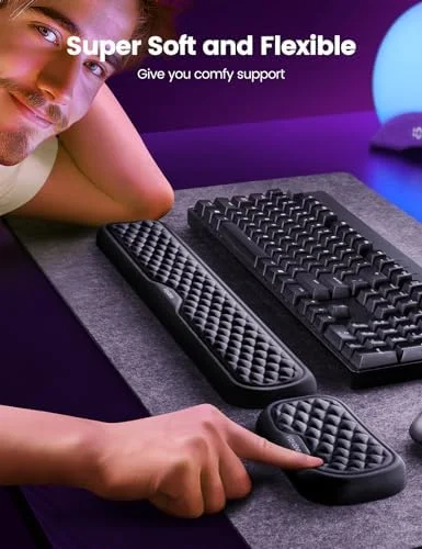 Vaydeer Wrist Rest for Keyboard and Mouse, Computer Ergonomic Wrist Support Pad, Soft Memory Foam Arm Cushion for Desk, Palm Hand Office Laptop Typing