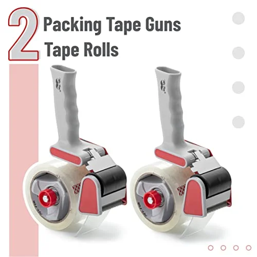 Mr. Pen- Heavy Duty Packing Tape Dispenser Gun - 2 Inch, 2 Pack with 2 Clear Tape Rolls, Handheld Tape Gun for Moving, Shipping, Sealing Boxes &
