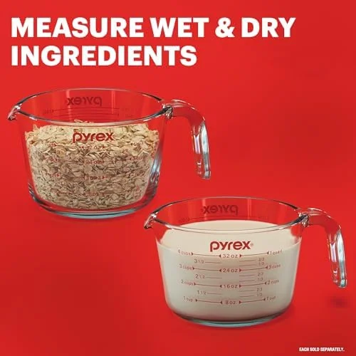 Pyrex Essentials (3-Pack) Glass Measuring Cups Set, (1, 2 & 4 Cup) Measuring Cups For Prepping, Baking and Cooking, Preheated Oven, Dishwasher