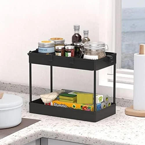 SPACELEAD 3 Tier Rolling Cart with Wheels - Storage Craft Art Trolley Organizer Serving, 3 Hanging Baskets Easy Assembly, for Office, Bathroom，Living