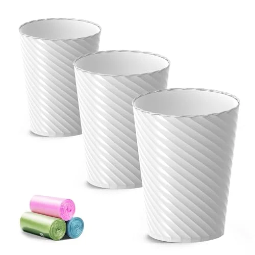 Bathroom Trash Can, 3 Pack 1.8 Gallons Small Trash Can with Trash Bags, Bathroom Garbage Can, Plastic Trash Bin, Round Waste Basket for Living Room