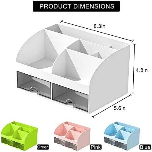 COMFYROOM Desk Organizer with 6 Compartments and 2 Drawers - Plastic Makeup Organizer, Pen Holder for Desktop Storage, Desk Organization for School