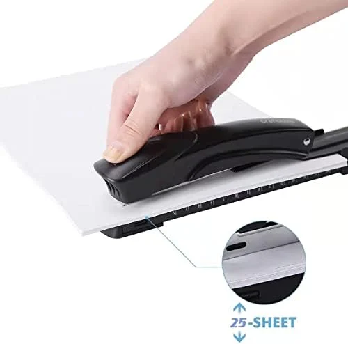 Long Reach Stapler - with 2000 Staples & Stapler Remover Full Strip，20-25 Sheet Capacity, with Built-in Ruler and Adjustable Locking Paper Guide