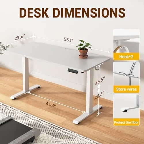Veken 55 Inch Large Electric Standing Desk - Sit to Stand Up, Heights Adjustable, Work Home Office Computer Table for Study, Walking Pad, Writing, and
