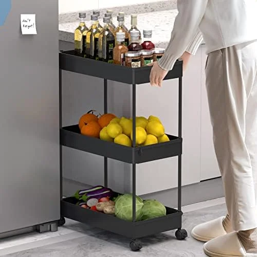 SPACELEAD 3 Tier Rolling Cart with Wheels - Storage Craft Art Trolley Organizer Serving, 3 Hanging Baskets Easy Assembly, for Office, Bathroom，Living