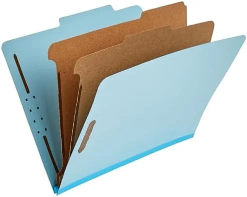 Amazon Basics Classification Folder with Prongs, 100% Recycled, 2 Dividers, 2" Embedded Fasteners, Letter Size, for Documents Organization, Light