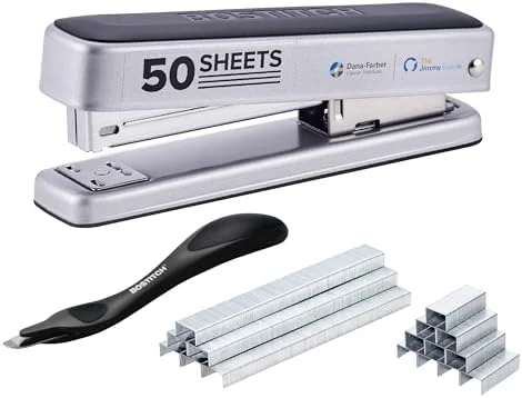 Bostitch Titan Heavy Duty Metal Stapler, 50 Sheet Capacity with 1250 Staples and Ergonomic Staple Remover, Jam Free Stapling, Full Strip Stapler for