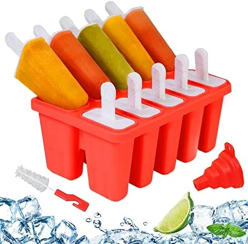 Silicone Popsicle Molds 10-cavity - DIY Ice Pop Mold for Kids Adult Teens, BPA Free Ice Cream Molds for Party Yogurt Juice Smoothies Sticks