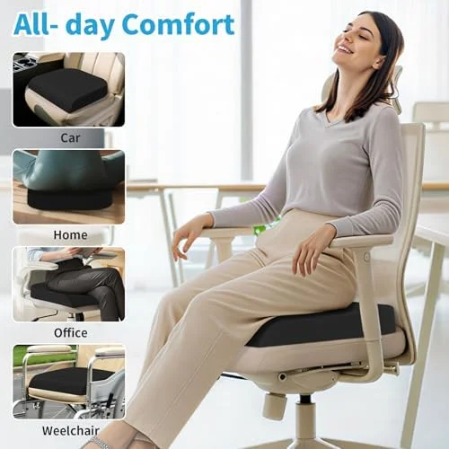 TranquilRelax Large Seat Cushion - Memory Foam Cushion for Long Sitting Hours on Office Chair, Car Seat, Non-Slip Chair Pad for Sciatica, Coccyx