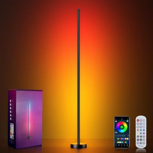 OIYN Smart RGBICW LED Corner Floor Lamp - 16 Million DIY Colors, 68+ Scenes, Music Sync, App & Remote Control, Color-Changing Ambient Lighting for